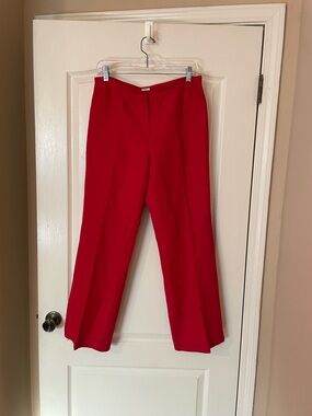Tahari ASL Red Dress Linen Pants Women’s Size 10 Straight Leg Lined Career